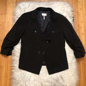 Laundry Shelli Segal Ruched Sleeves Double Breasted Satin Trim Black Blazer 12